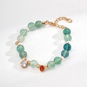 💚 Artisan Original Design Green Fluorite & Pearl Gemstone Bracelet | S925